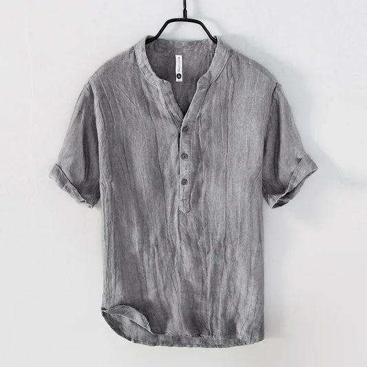 Oscar Relaxed Fit Henley Shirt | Band Collar Short Sleeve Shirt