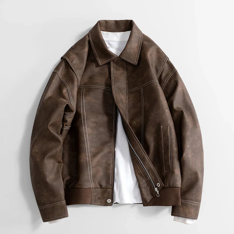 Oscar Relaxed Fit Leather Jacket | Collared Hip-Length Jacket