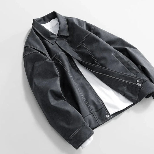Oscar Relaxed Fit Leather Jacket | Collared Hip-Length Jacket