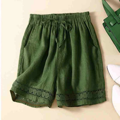 Amelia Relaxed Fit Shorts | Embroidered Trim Drawstring Shorts