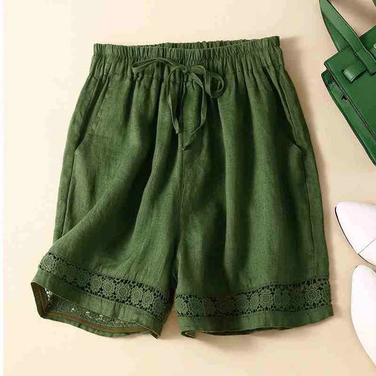 Amelia Relaxed Fit Shorts | Embroidered Trim Drawstring Shorts