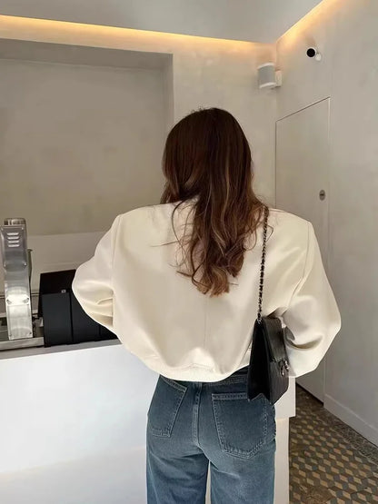Clara  Cropped Bomber Jacket | Snap Buttons Flap Pockets Bomber Jacket