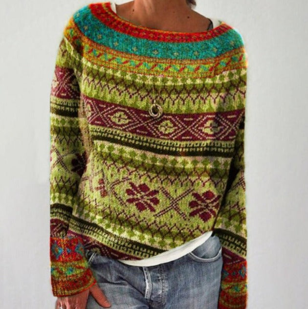 Isla Wool Knit Sweater | Fair Isle Boat Neck Sweater