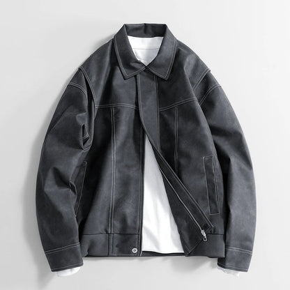 Oscar Relaxed Fit Leather Jacket | Collared Hip-Length Jacket