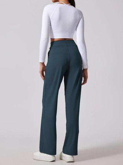 Sienna Wide Leg Slacks | Pleated High Waist Pockets Slacks