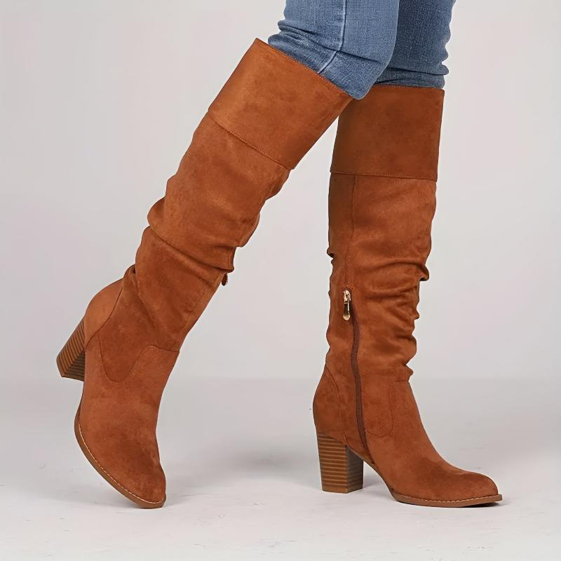 Amelia Slouchy Knee-High Boots | Block Heel Side Zipper Boots