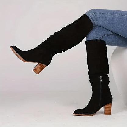 Amelia Slouchy Knee-High Boots | Block Heel Side Zipper Boots