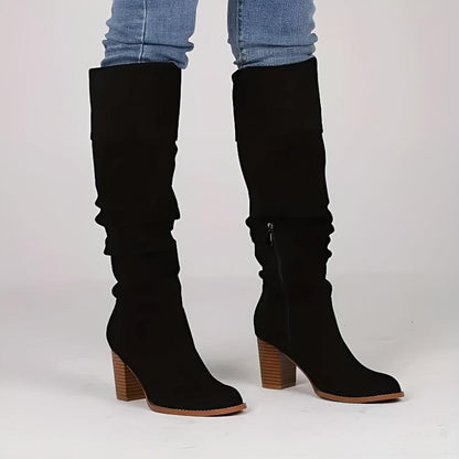 Amelia Slouchy Knee-High Boots | Block Heel Side Zipper Boots