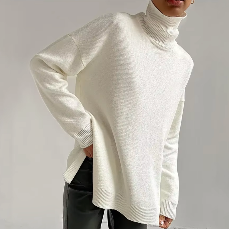 Sienna Oversized Turtleneck Sweater | Side Slits Long Sleeve Sweater