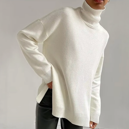 Sienna Oversized Turtleneck Sweater | Side Slits Long Sleeve Sweater