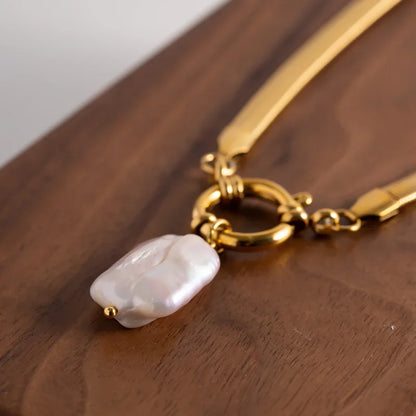Daisy Choker Pendant Necklace | Baroque Pearl Snake Chain Necklace