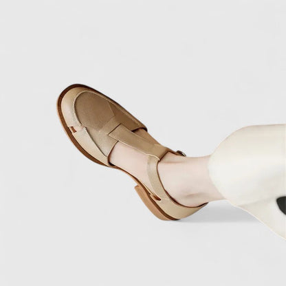 Amelia Block Heel Mary Jane Sandals | T-Strap Buckle Mary Jane Sandals