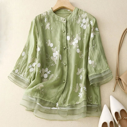 Olivia Relaxed Fit Blouse | Floral Embroidered Hip-Length Blouse