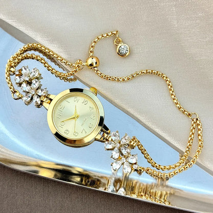 Isla Floral Jeweled Bracelet Style Wristwatch | Fur Trim Wristwatch