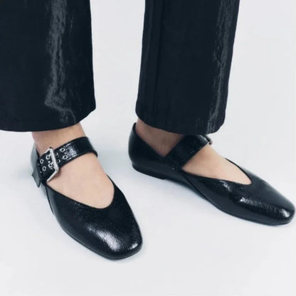 Sienna Pointed Toe Buckle Strap Mary Jane Flats | Leopard Print Flats