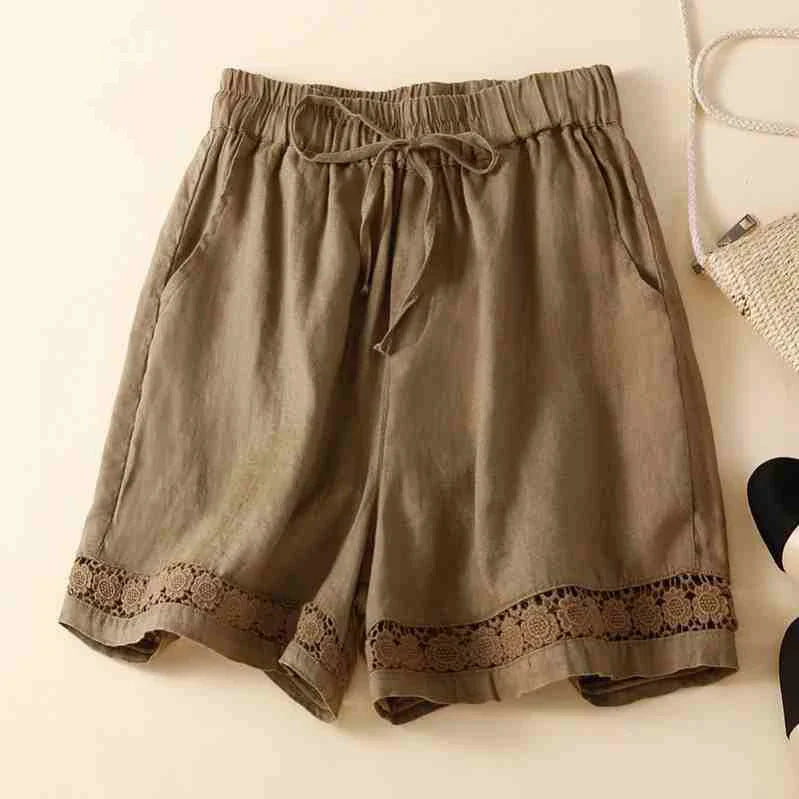 Amelia Relaxed Fit Shorts | Embroidered Trim Drawstring Shorts