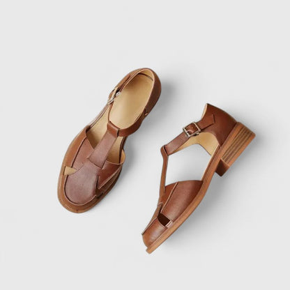 Amelia Block Heel Mary Jane Sandals | T-Strap Buckle Mary Jane Sandals