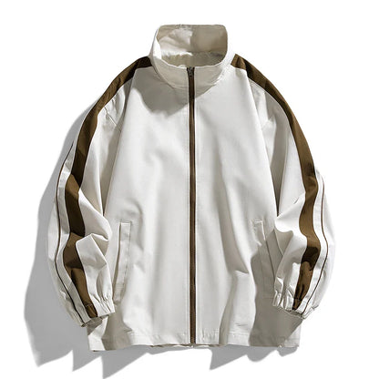 James Relaxed Fit Track Jacket | Striped Stand Collar Casual Track Jacket