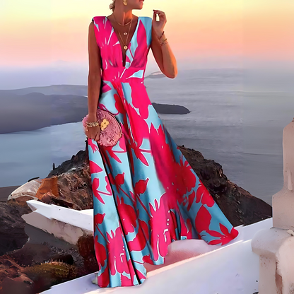 Sereen Dress | Sleeveless Deep V-Neck Waisted A-Line Dress