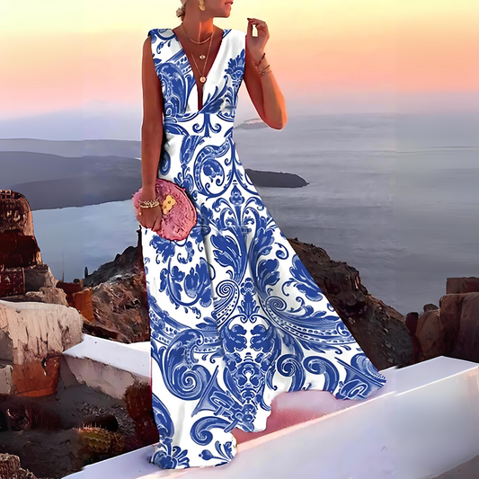 Sereen Dress | Sleeveless Deep V-Neck Waisted A-Line Dress