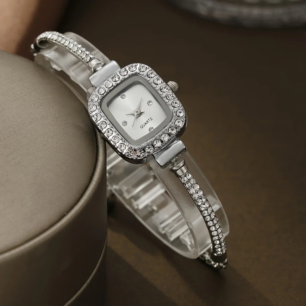 Amelia Crystal Embellished Square Face Wristwatch | Bracelet Style Wristwatch