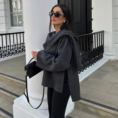 Rosie Oversized Coat | Asymmetrical Button Closure Hip-Length Coat