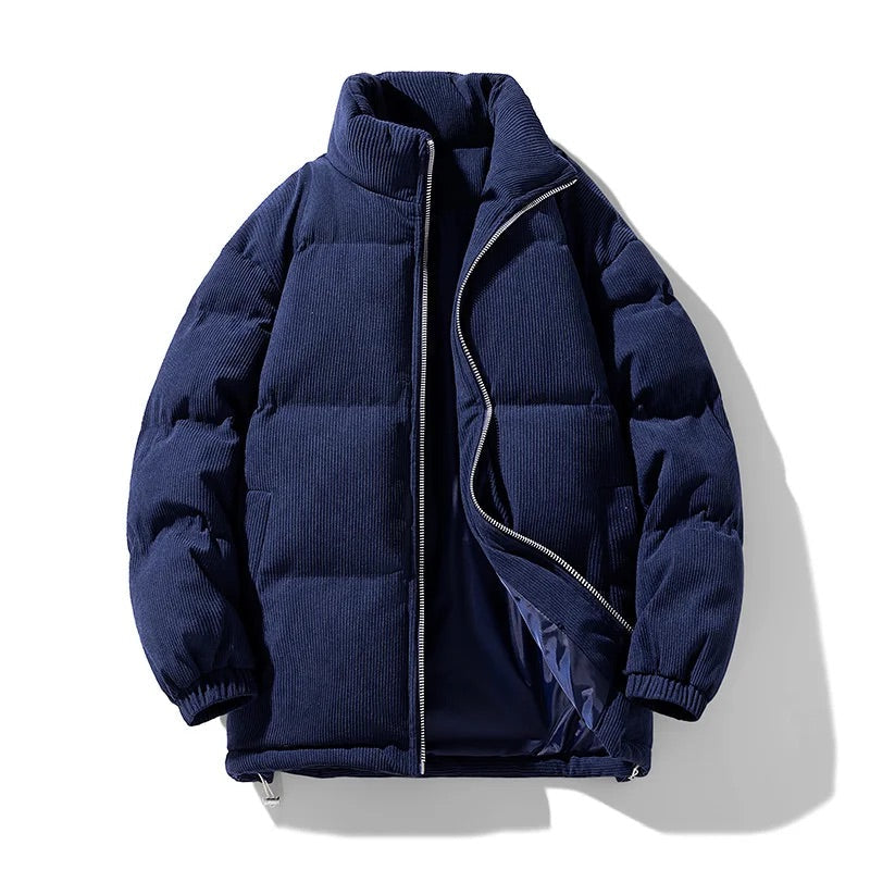 Arthur Corduroy Relaxed Fit Puffer Jacket | Stand Collar Padded Jacket