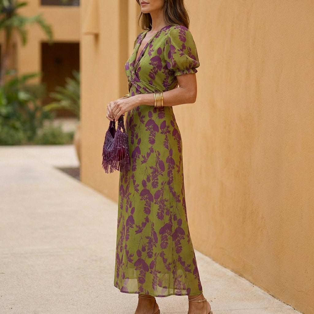 Lily A-Line Maxi Dress | Puff Sleeve V-Neck Dress