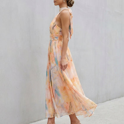 Isla A-Line Maxi Dress | Halter Neck Floral Sleeveless Dress