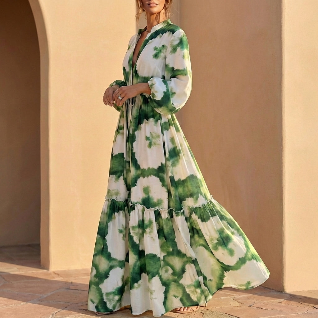 Sienna Maxi Dress | Collared V-Neck Drawstring Waist Dress