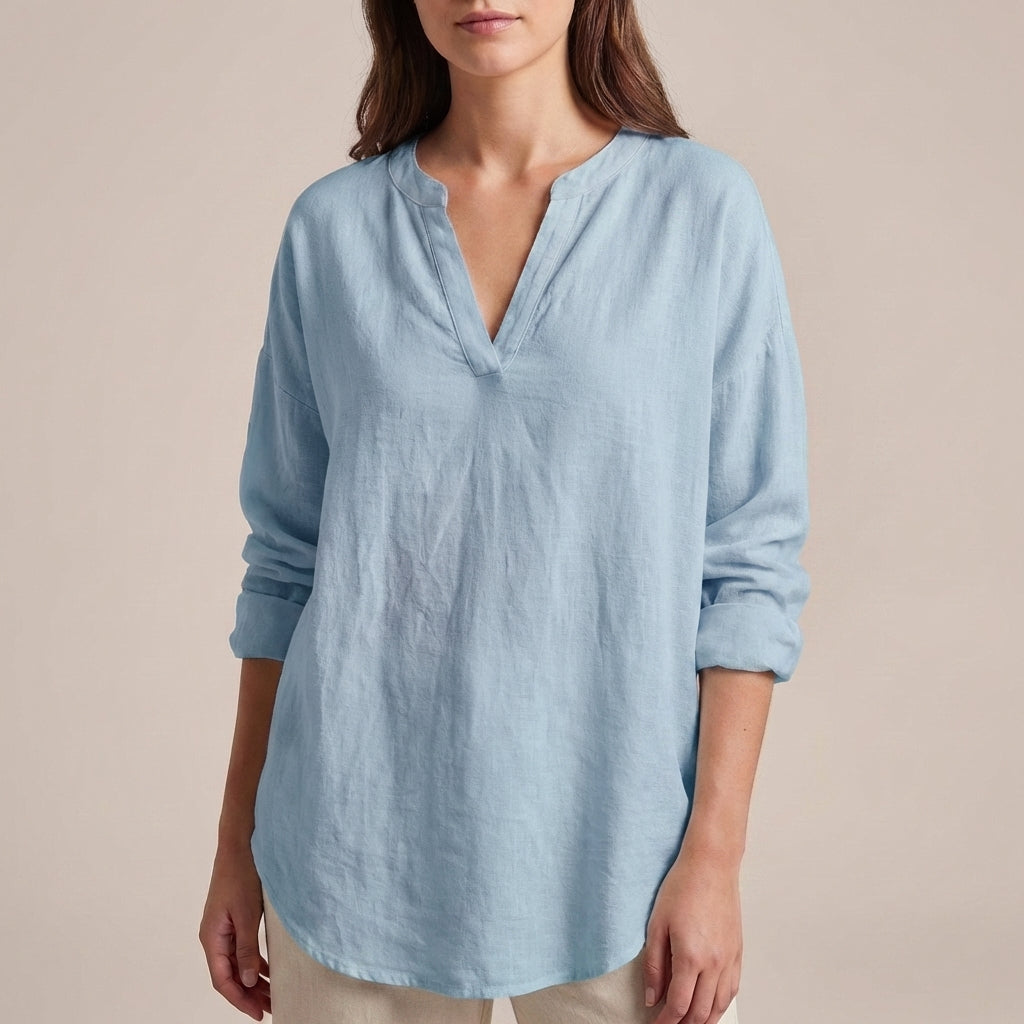 Alice Relaxed Fit Shirt | V-Neck Long Sleeve Tunic Shirt
