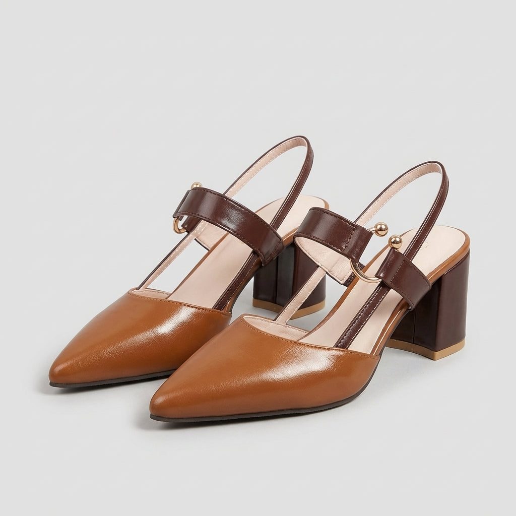 Isla Pointed Toe Slingback Block Heel Pumps | Colourblock Ring Buckle Pumps