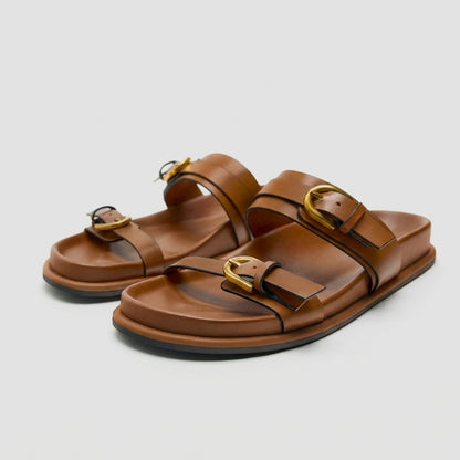 Francesca Slip-On Slides | Buckle Detail Double Strap Slides