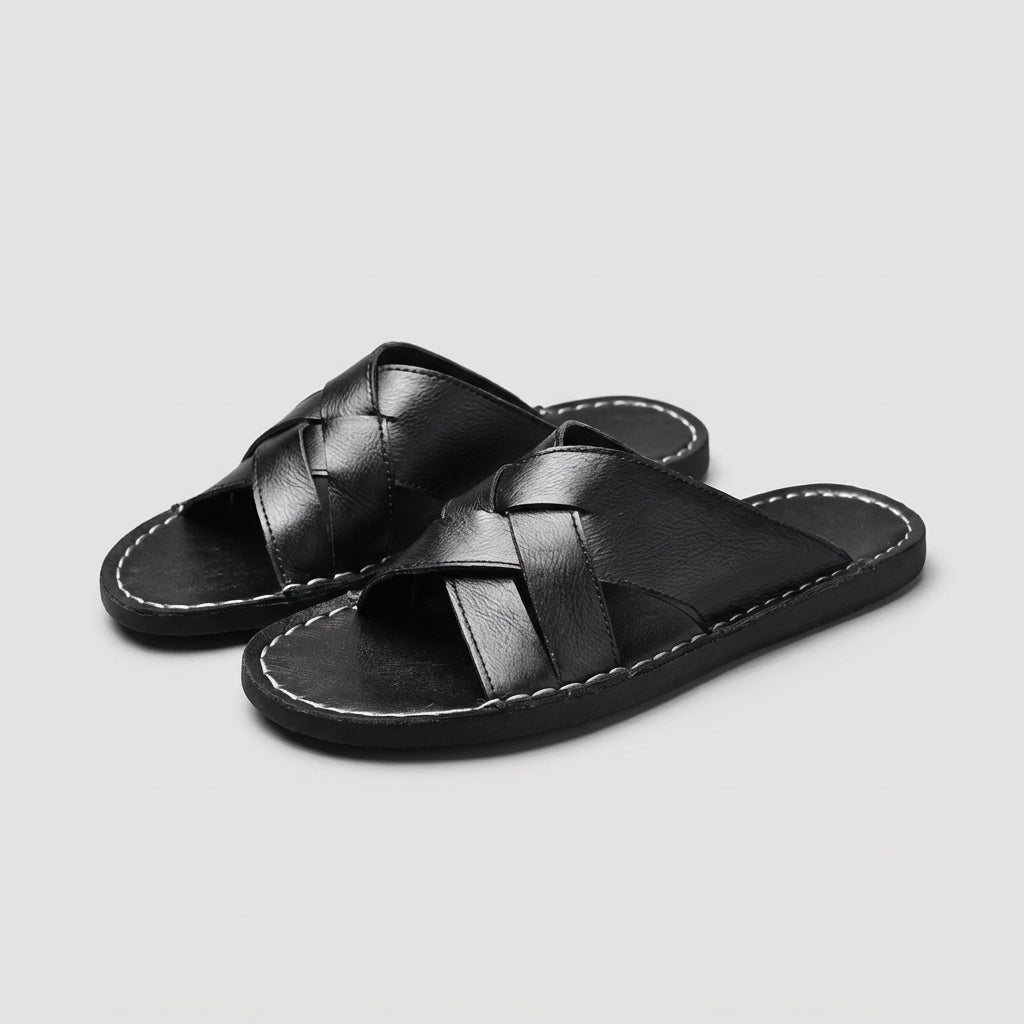 Oscar Standard Fit Slide Sandal | Criss-Cross Straps Contrast Stitching Slide Sandal