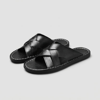 Oscar Standard Fit Slide Sandal | Criss-Cross Straps Contrast Stitching Slide Sandal