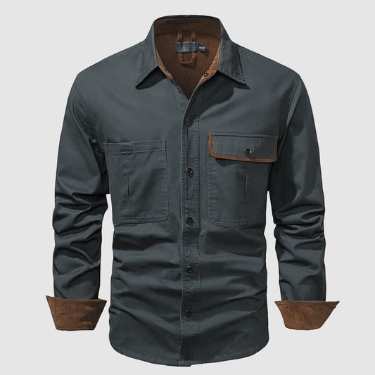 Theodore Cotton Corduroy Lined Button-Up Shirt | Point Collar Casual Shirt