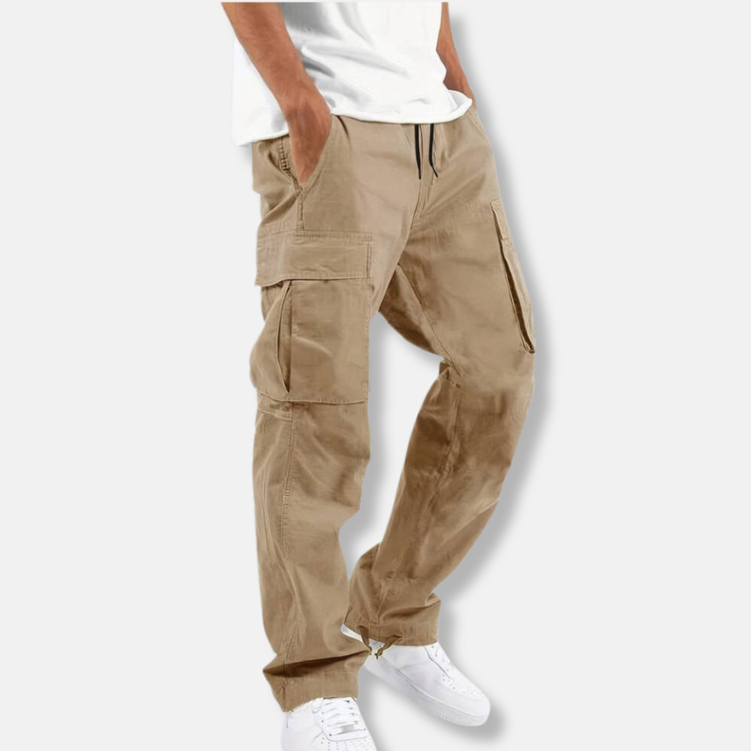Theodore Cotton Relaxed Fit Cargo Pants | Drawstring Waist Cargo Pants