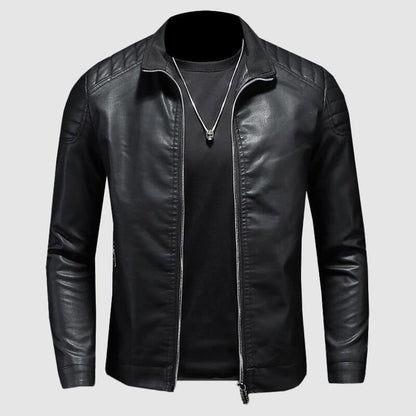 Theodore Leather Racer Jacket | Stand Collar Zip Pocket Jacket