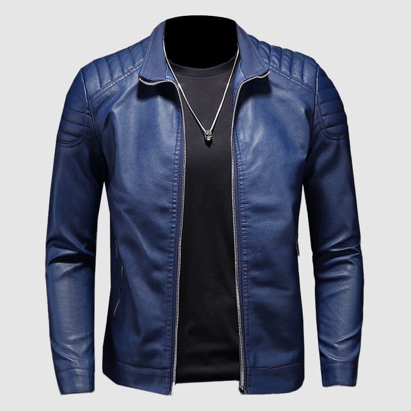 Theodore Leather Racer Jacket | Stand Collar Zip Pocket Jacket