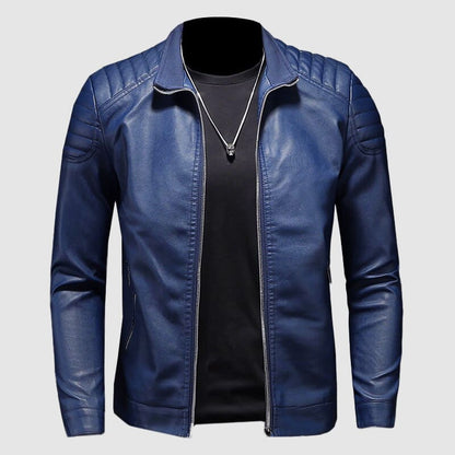 Theodore Leather Racer Jacket | Stand Collar Zip Pocket Jacket