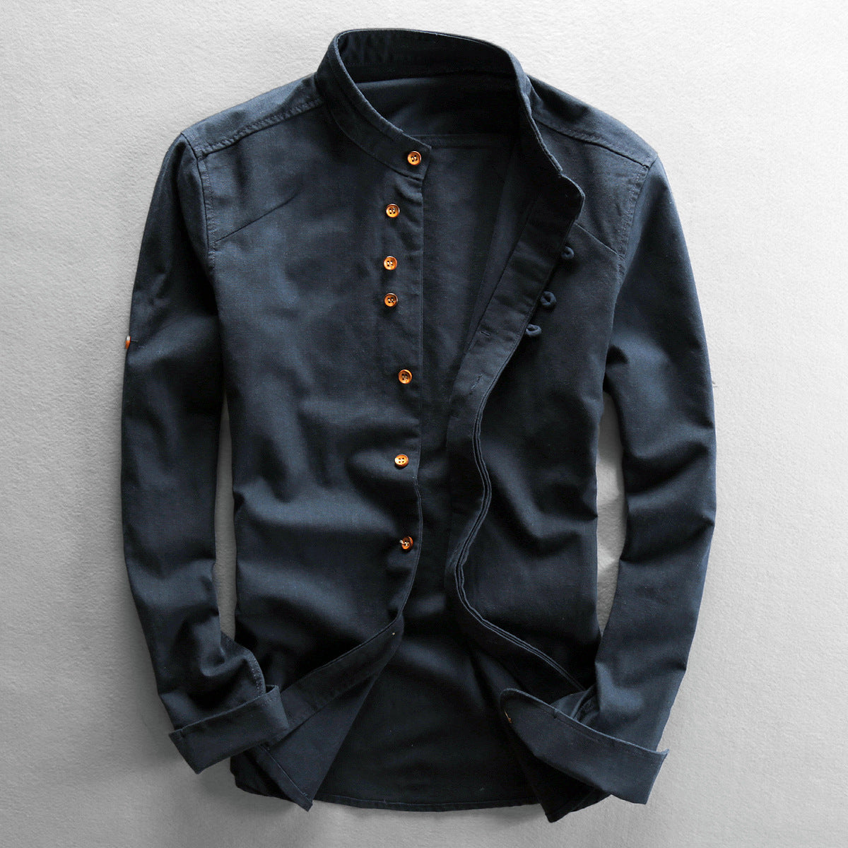 Samuel Relaxed Fit Band Collar Shirt | Button Front Roll-Tab Sleeves Shirt