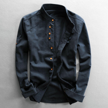 Samuel Relaxed Fit Band Collar Shirt | Button Front Roll-Tab Sleeves Shirt