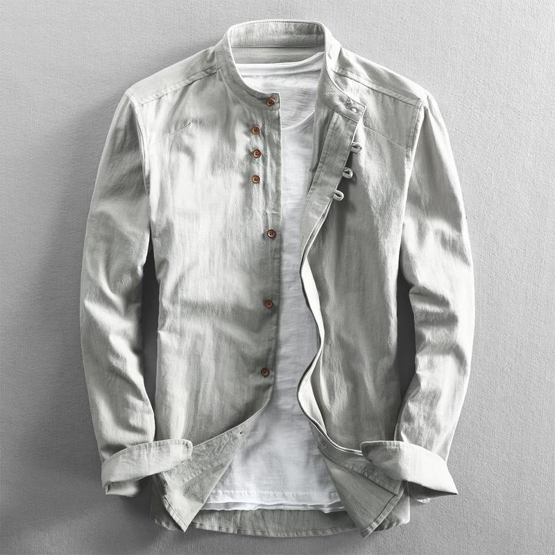 Samuel Relaxed Fit Band Collar Shirt | Button Front Roll-Tab Sleeves Shirt