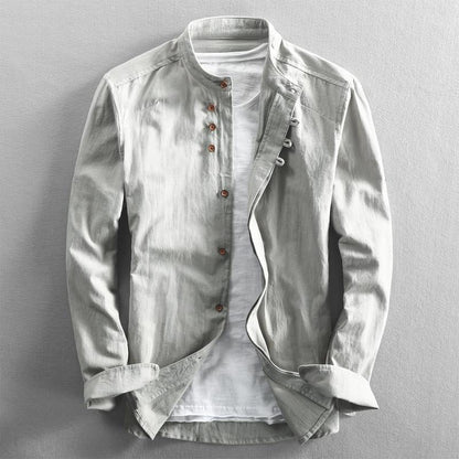 Samuel Relaxed Fit Band Collar Shirt | Button Front Roll-Tab Sleeves Shirt