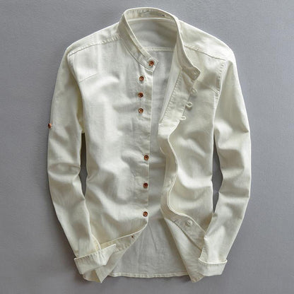 Samuel Relaxed Fit Band Collar Shirt | Button Front Roll-Tab Sleeves Shirt
