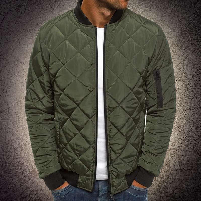 Jacob Quilted Bomber Jacket | Ribbed Collar Zip Front Bomber Jacket