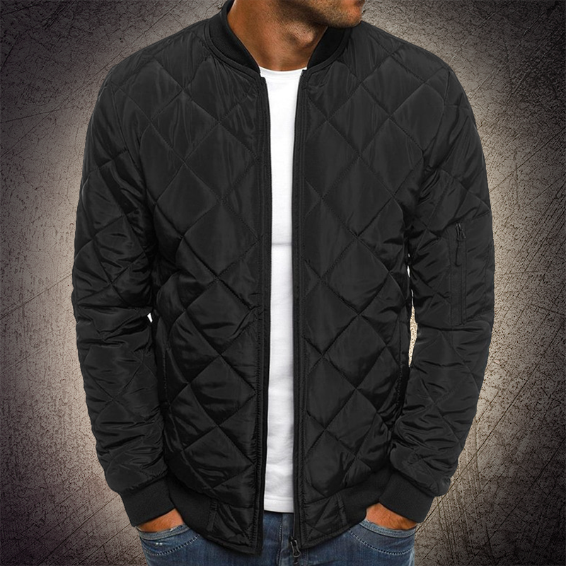 Jacob Quilted Bomber Jacket | Ribbed Collar Zip Front Bomber Jacket