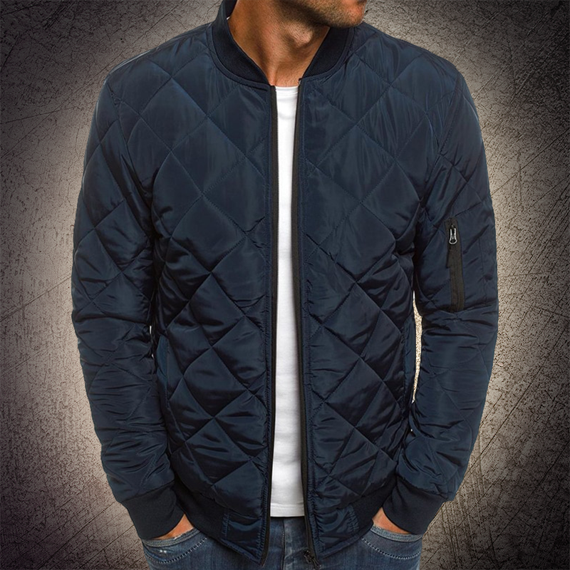 Jacob Quilted Bomber Jacket | Ribbed Collar Zip Front Bomber Jacket