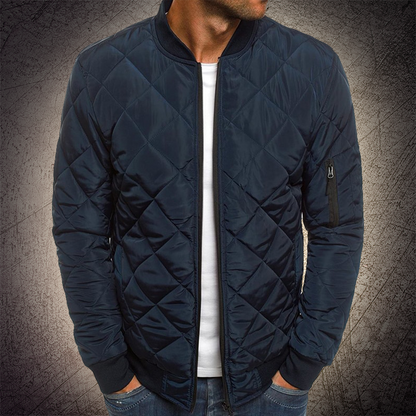 Jacob Quilted Bomber Jacket | Ribbed Collar Zip Front Bomber Jacket