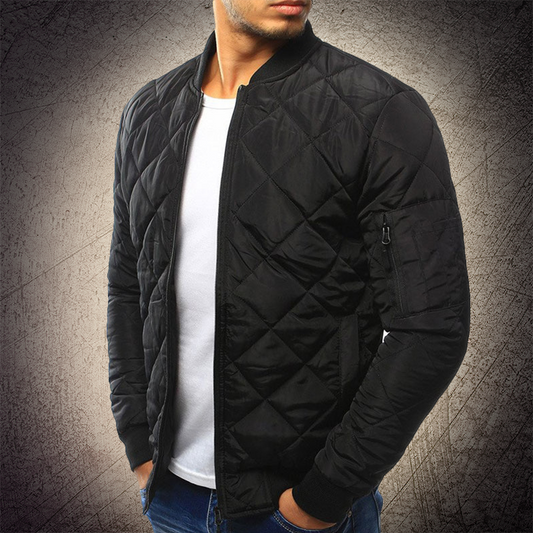 Jacob Quilted Bomber Jacket | Ribbed Collar Zip Front Bomber Jacket
